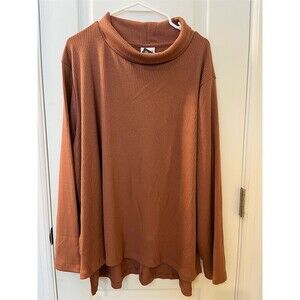 🆕Ava & Viv Top Womens 3X Brown Ribbed Knit Cowl Neck Long Sleeve